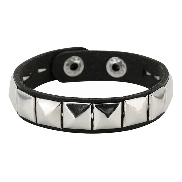 New One Row Punk Rock Studded Bracelet Square Spiked Leather Cuff Bracelet for Men Women Wristband Bracelet 2