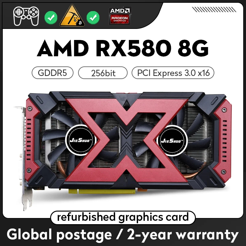 

JIESHUO AMD Radeon RX 580 8GB Gaming Desktop Video Game Card rx580 8g HDMI * 1 DP * 3 DVI * 1 Video Output GDDR5 256Bit RX580 8G