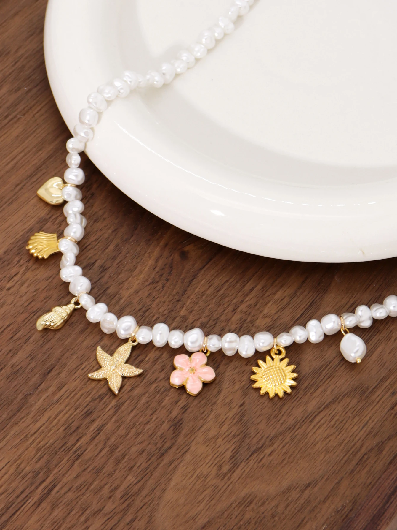 Charm Sweet Sea Star Conch Flower Multi Pendant Womens Necklace