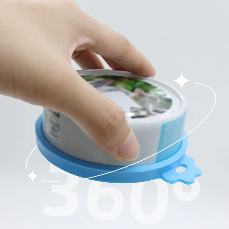 2pcs/set Reusable Pet Food Can Cover Silicone Dogs Cats Storage Tin Cap Lid Seal Cover with Spoon 4