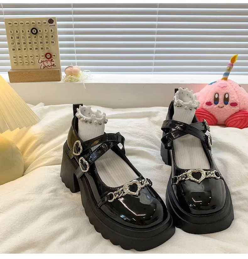 Mary Janes Shoes for Women's Pumps Medium Heel Platform Heels Kawaii Lolita Fashion Round Toe Girls School Gothic  4