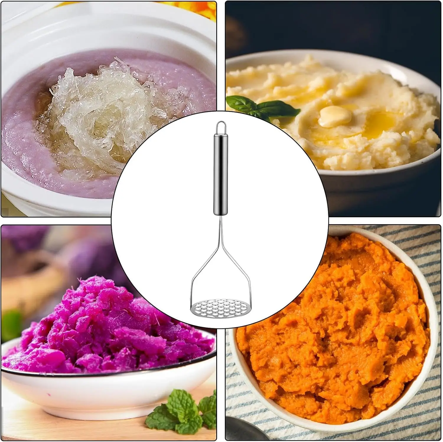 Potato Masher Heavy Duty Stainless Steel Potato Crusher Pushe Tools Mud Press Mashed Ricer