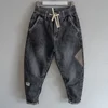 Loose Elastic Waist Denim Jeans Spring Autumn Spliced Harem Pants Men's Casual Pants 2024 Korean New Stretch Baggy Cargo Jeans 5