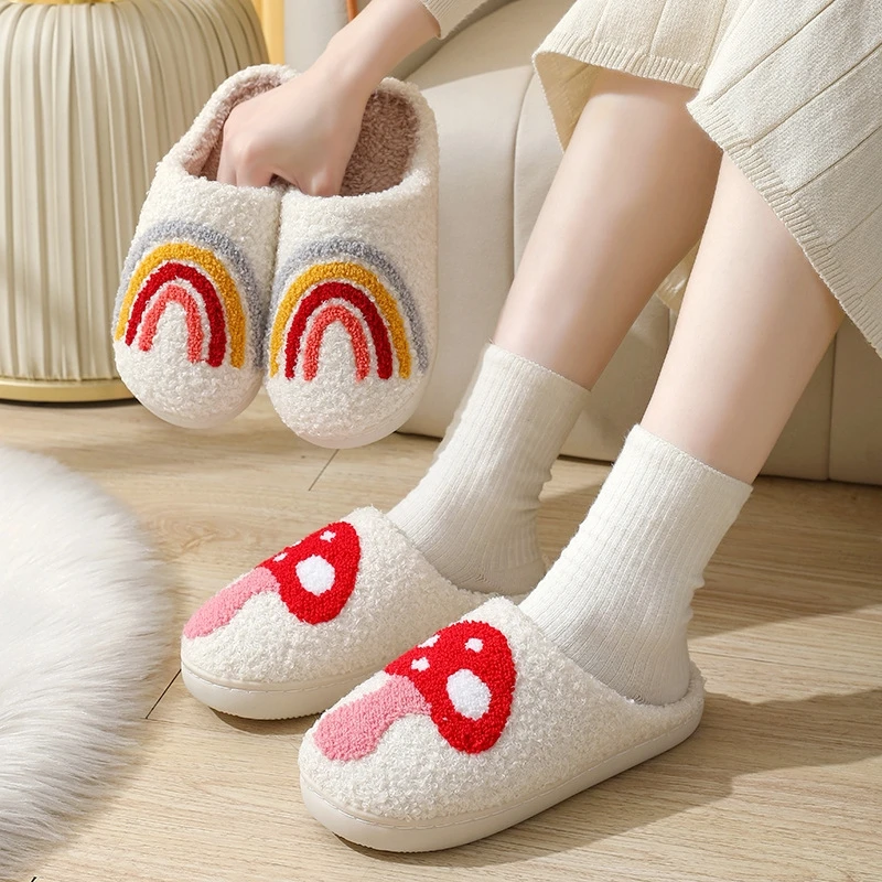 Autumn Winter Women Indoor Slippers Man Cotton Non-Slip Soft Warm Slides Home Shoes Couple Female Simple Plush Slipper 2