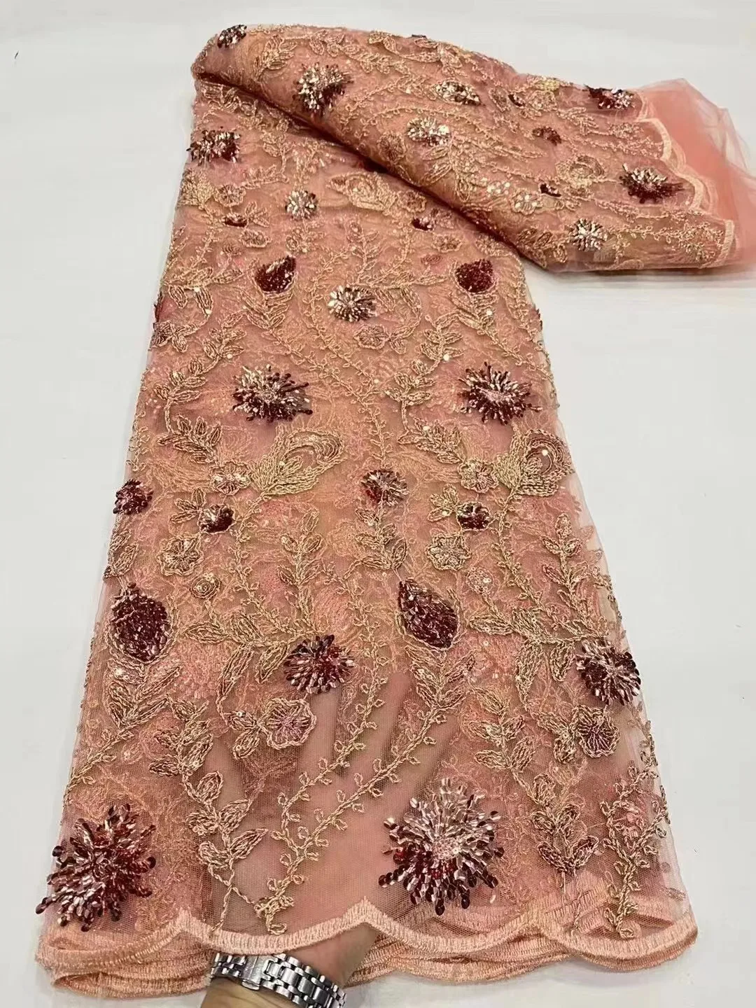 

5 ярдов, Высококачественная африканская кружевная ткань с блестками, роскошное 2024 французское Тюлевое Сетчатое кружево для свадьбы, нигерийское случайное Шитье