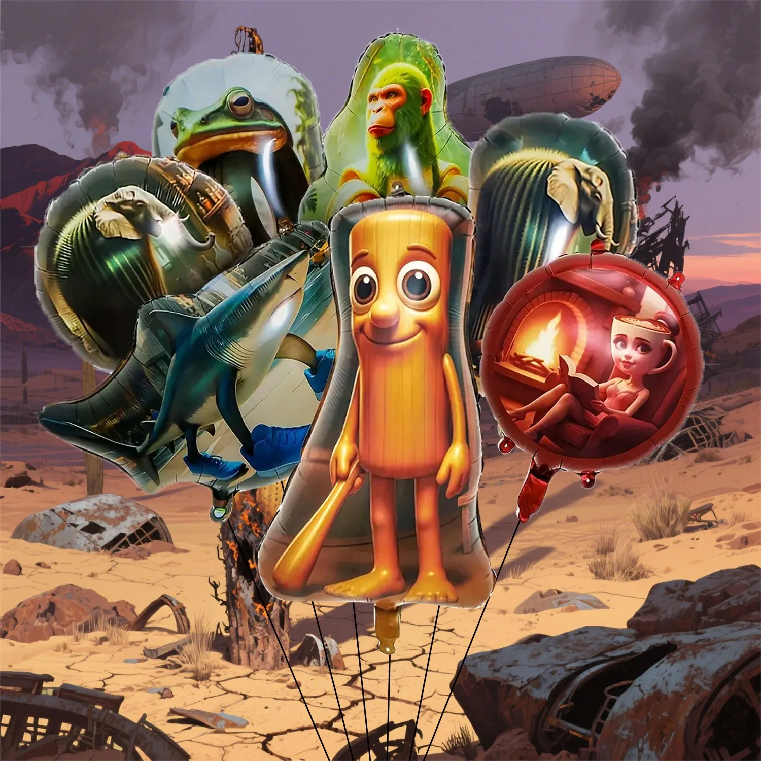 Partyballons aus Aluminiumfolie mit Brain-Rot-Motiv, Partydekorationen mit Brain-Rot-Motiv, Geburtstags- und Feierballons