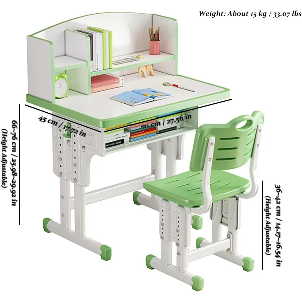 Kids' Table Chair Sets, Children Study Desk Table Computer with Large Storage Drawer Built-in Bookshelf, Kids Bedroom Furniture