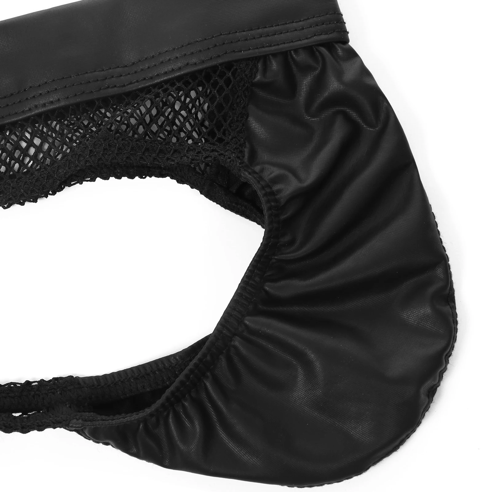 Men's Faux Leather Transparent G-String Hip-Baring Lingerie