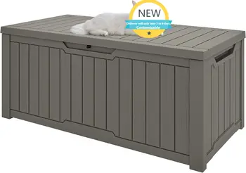 120-Gallon Deck Box, Waterproof Outdoor Storage Chest for Garden Tools, Pool Supplies, and Sports Gear, Lockable Lid(Taupe 1
