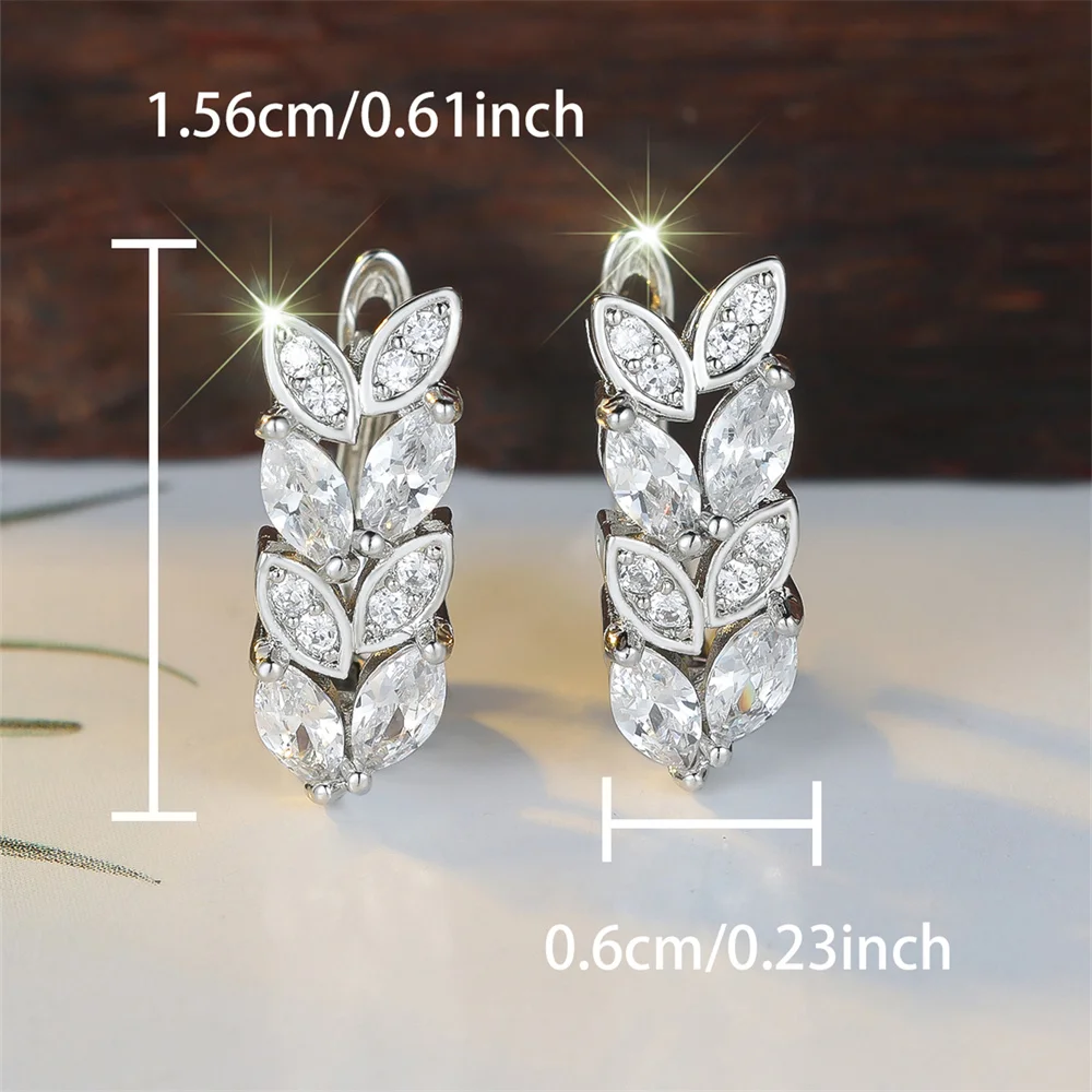 Luxury White Zircon Marquise Stone Tree Leaf Hoop Earrings For Women Vintage Silver Color Ear Buckle Wedding Jewelry Party Gifts