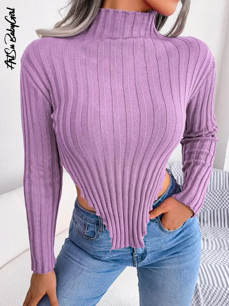 

Turtleneck Pull Women Sweaters Elastic Jumpers Winter Clothes 2022 Streetwear Irrregular Knit Pullovers Slim Basic Sweater