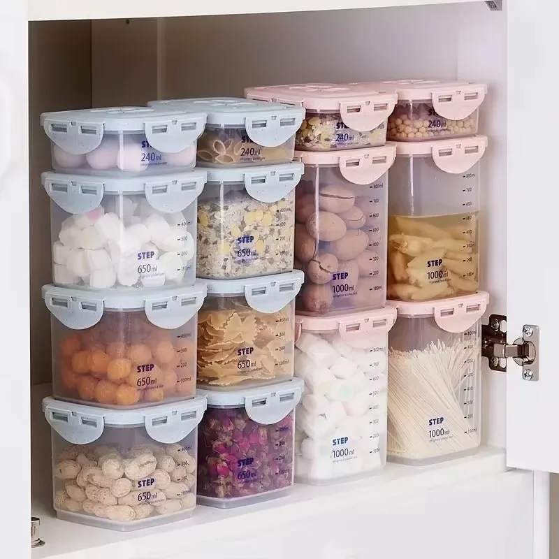 Kitchen Storage Box WBBOOMING 3 Different Capacity Plastic Sealed Cans Transparent Food Canister Keep Fresh Clear Container
