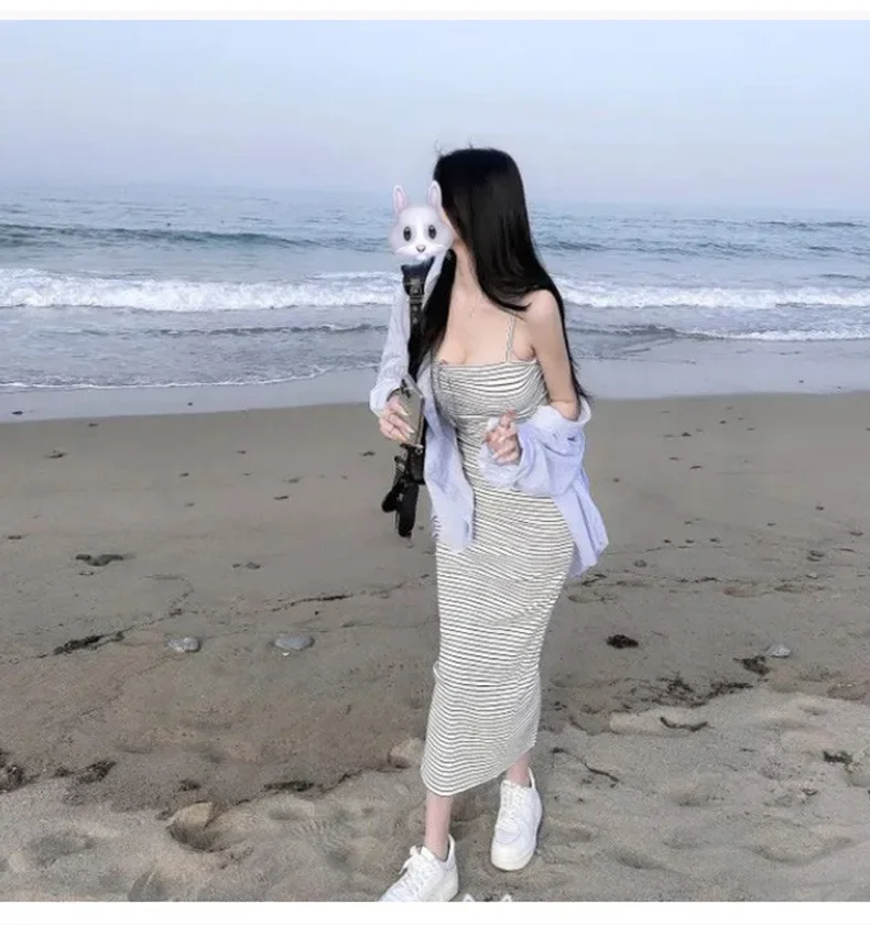 

Женское трикотажное платье в черно-белую полоску, длинное ажурное платье с круглым вырезом для отдыха на лето