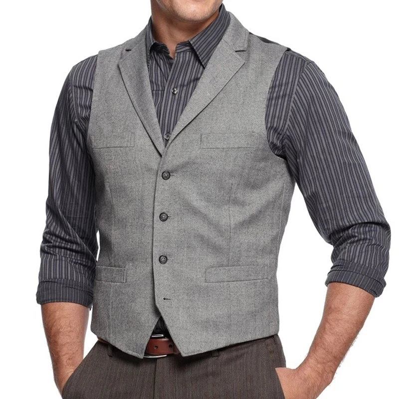 

Gray Slim Fit Men Vest for Men Suit Waistcoat With Notched Lapel Single Breasted Wedding Tuxedo Casual Waist Coat New Fashion