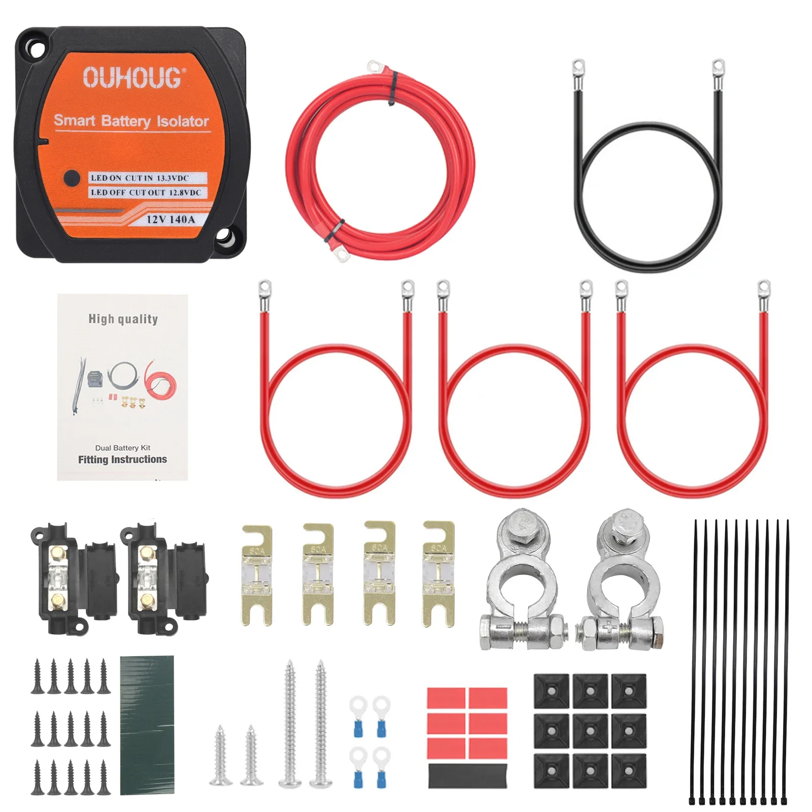 3m Ready Made Split Charge Relay Kit 12v 140 AMP VSR 110Amp Lead T4 T5 Camper UK battery isolator