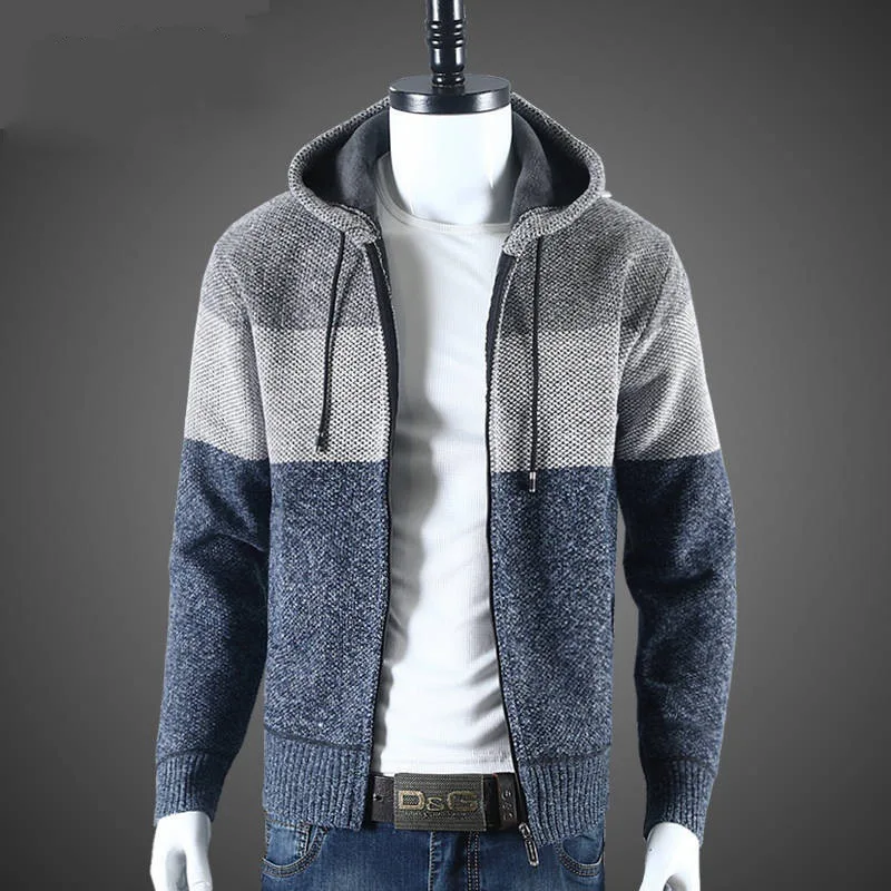 

Men's Winter Zip Up Hooded Fleece Lined Warm Thick Cardigan Sweater Korean Jacket Coat Hoodies Knitted Sweater Jumpers