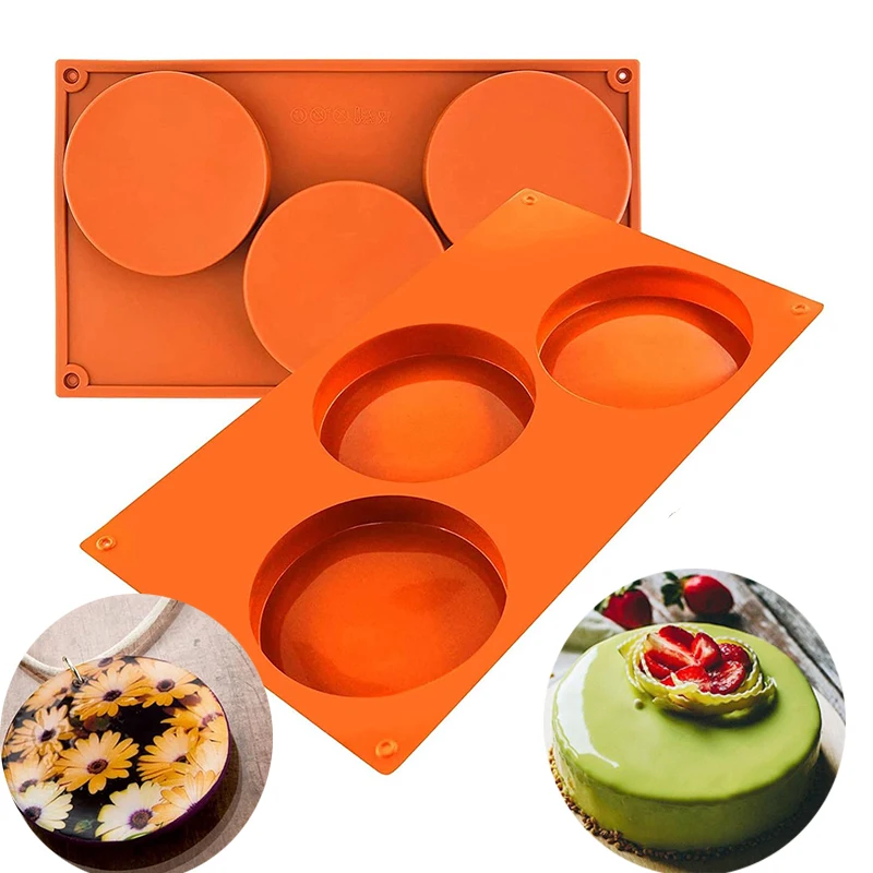 

3 Cavity Large Round Disc Silicone Cake Mold Hamburger Egg Pan Muffin Pie Tart Baking Pan Resin Epoxy Coaster Art Craft Kitchen