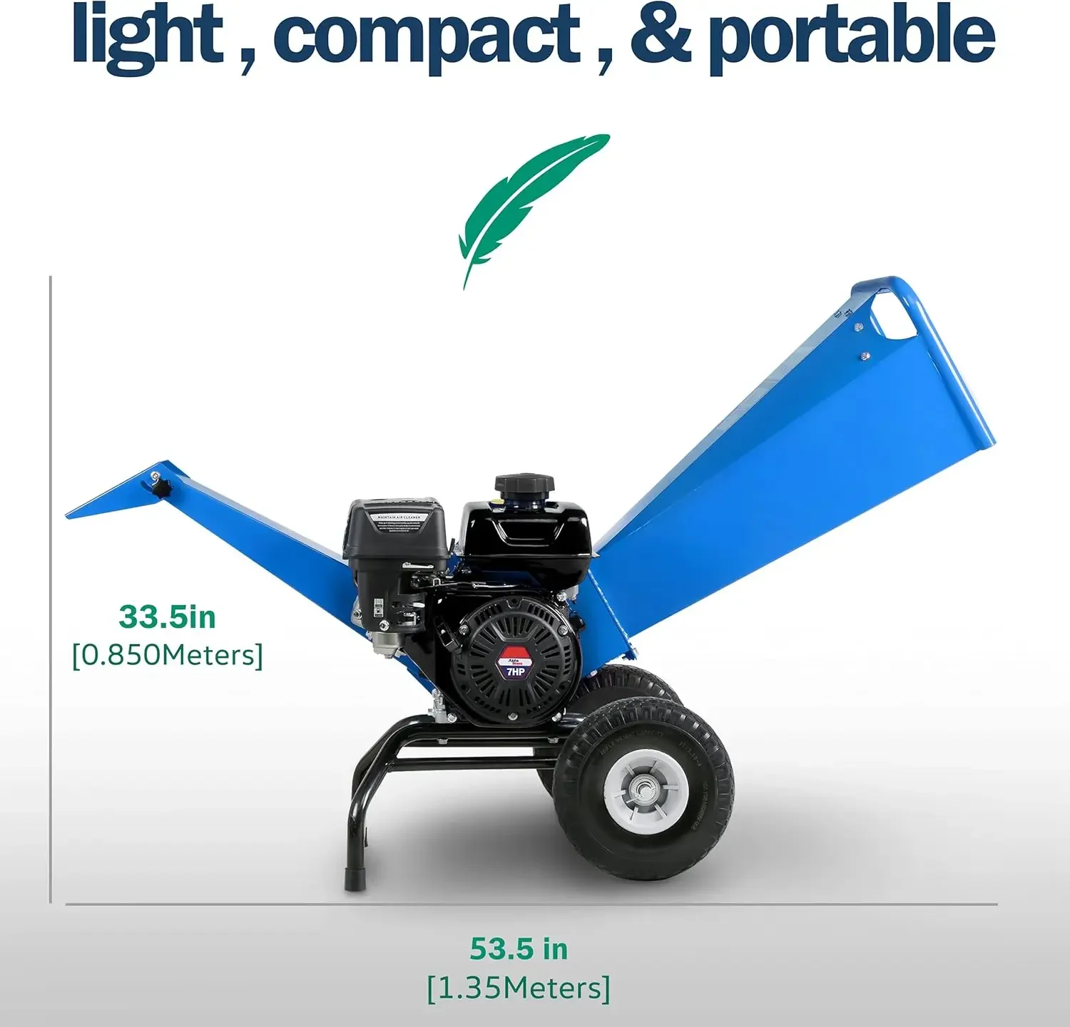 Wood Chipper Shredder Mulcher Heavy Duty 7 HP Gas Powered Compact Rotor Assembly 3 Inch Max Capacity 53.8"L x 19"W x 33"H
