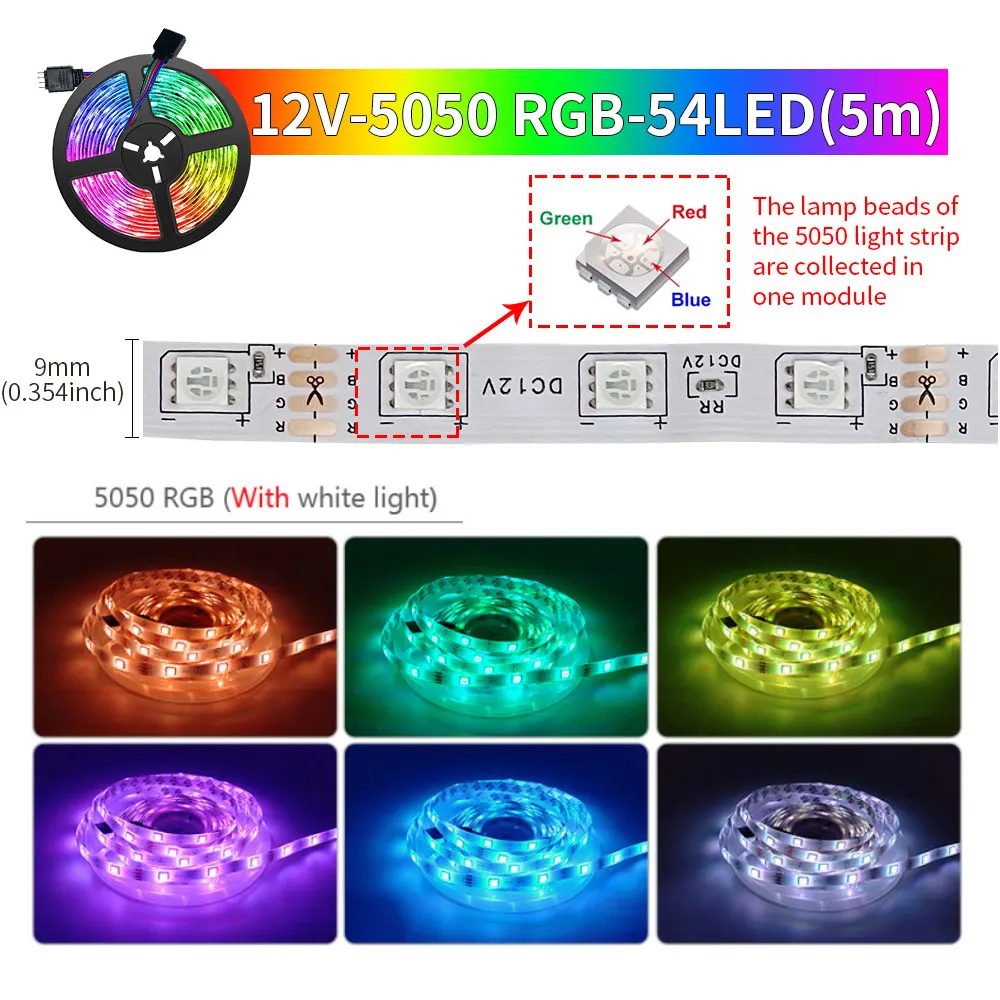 Light Strip Lotus Lantern Smart Bluetooth 5M 12V 5050 RGB LED APP Remote Control For Living room bedroom gaming room smart led strip light