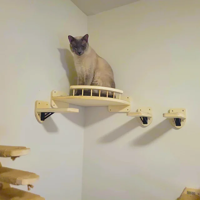 4 Pieces Cat Wall Mounted Shelves Set Corner Observation Platform with Small Jumping Platform for Kitten Climbing and Sleeping 3