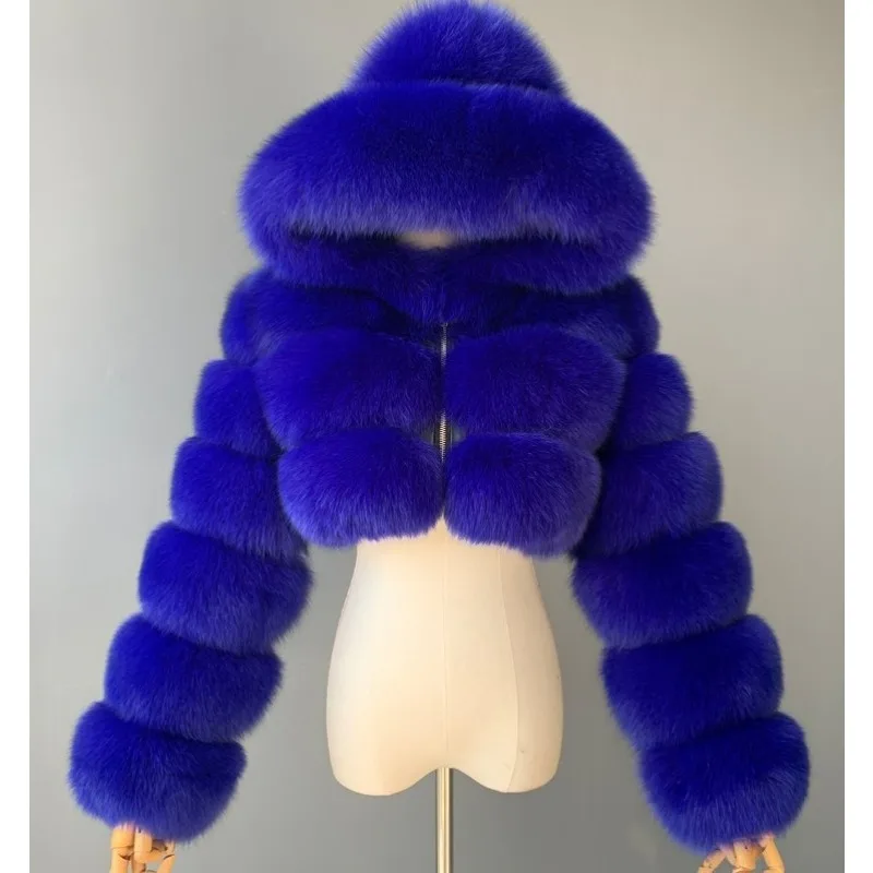 High-end Quality 2023 Autumn Winter Hooded Fur Coat Women Streetwear Luxury Brand Fluffy Jacket Thickened Warm Faux Fur Coat