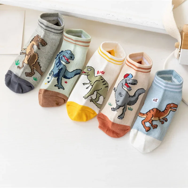 Children's Socks Boy Dinosaur Pattern Socks Comfortable and Breathable Casual and Soft Child Anti-slip Leggings Clothing 5 Pairs