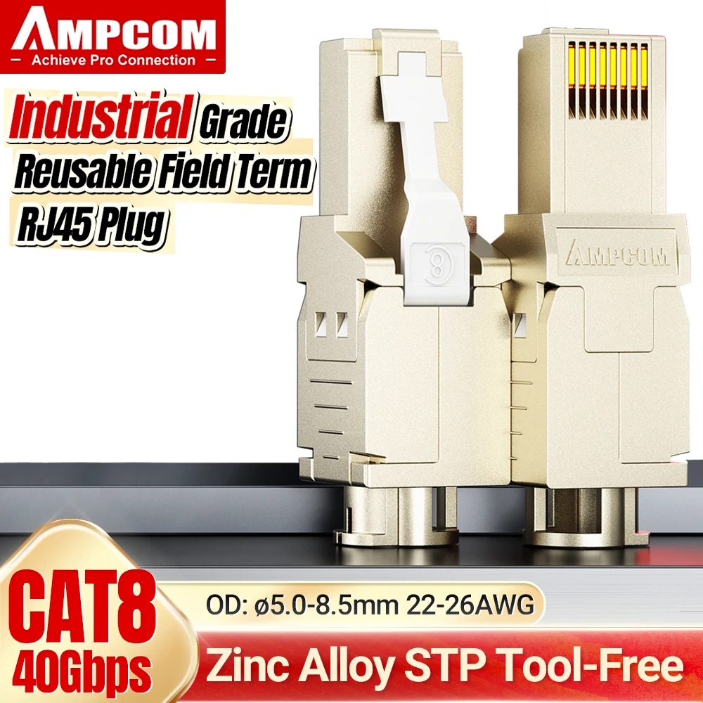 Ampcom Rj45 Connectoren Modulaire Stekker, Cat6 Cat6a Cat7 Cat8 Stp Netwerk Toolless Connector Ethernet Pluggen Kabel Internet Tool Gratis