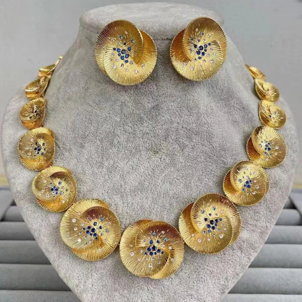 

Tirim Fashion Necklace Set For Women Bark Finish Effect Circle Penden Irregular Circle Necklace Dubai Bridal Party Accessory