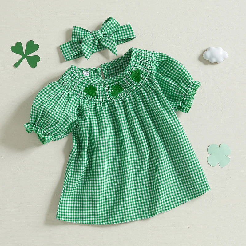 Baby Girl Shamrock Smocked Dress 4