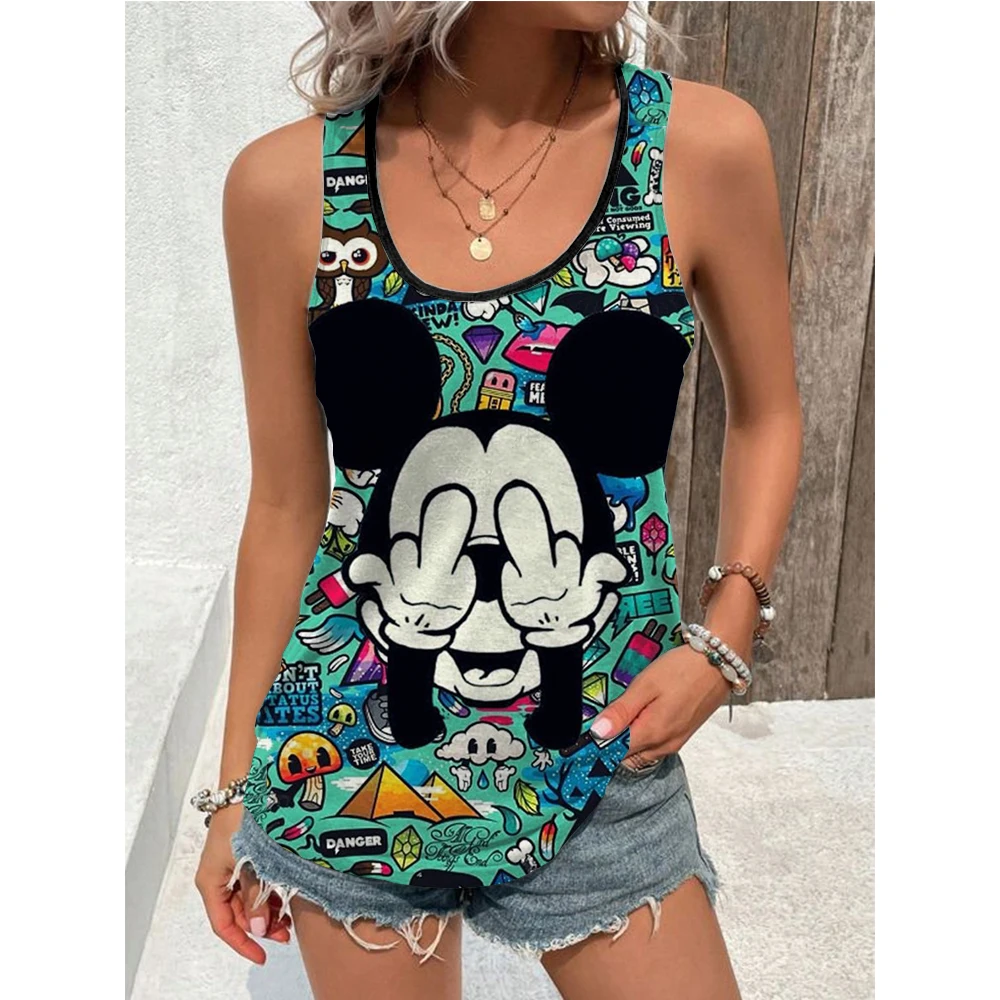 Women Tank Top Tees Disney Minnie Mouse Summer Sleeveless Outfit Cartoon Streetwear