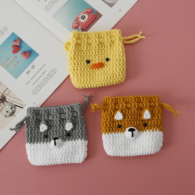 Crochet Drawstring Pouch Coins Purse Pouch Airpods Bag Keys Bag Make-up Bag  Makeup Bag Lipstick Bag Small Tampons Bag 