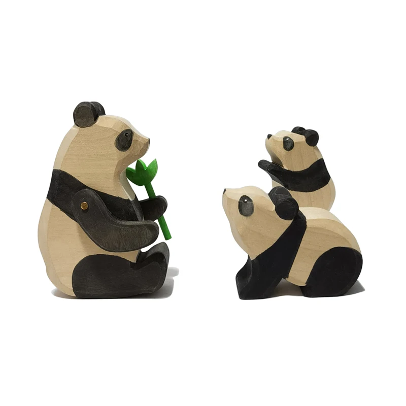 Handmade Wooden Animal Figures Panda Dog Bear Deer Hedgehog Static Model Nordic Decorative Ornaments Children Open Ended Toys
