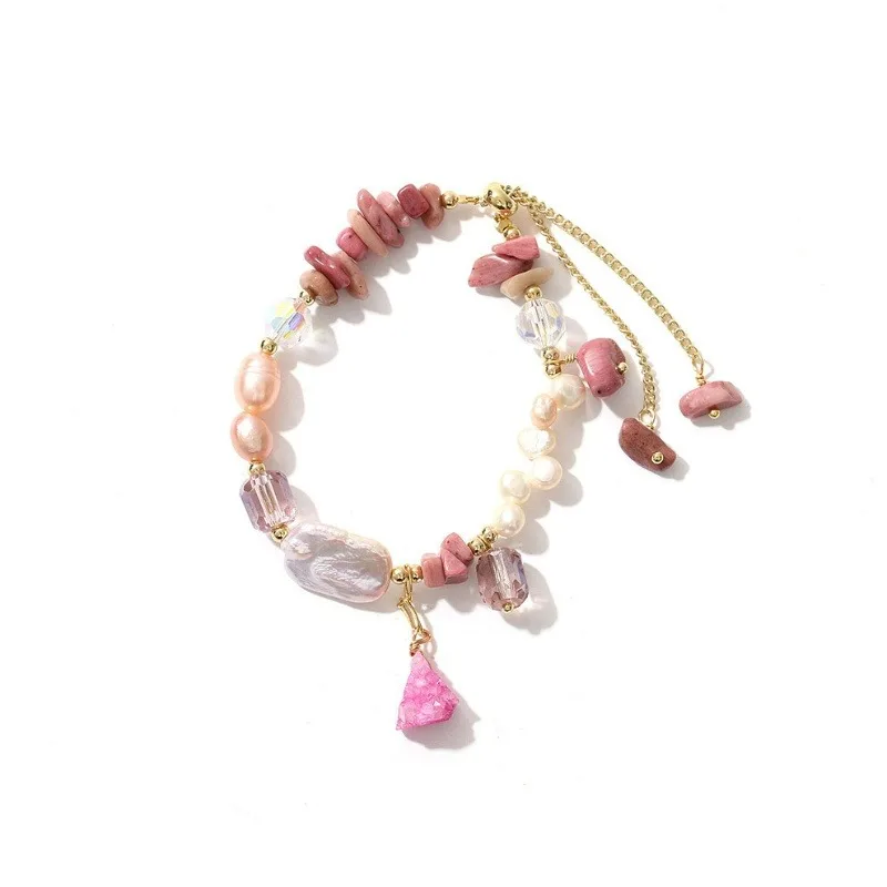 

Original Fashion Pink Rose Stone Natural Pearl Bracelet for Women Korean Stainless Steel Bracelet Girls Jewelry Accessories Gift