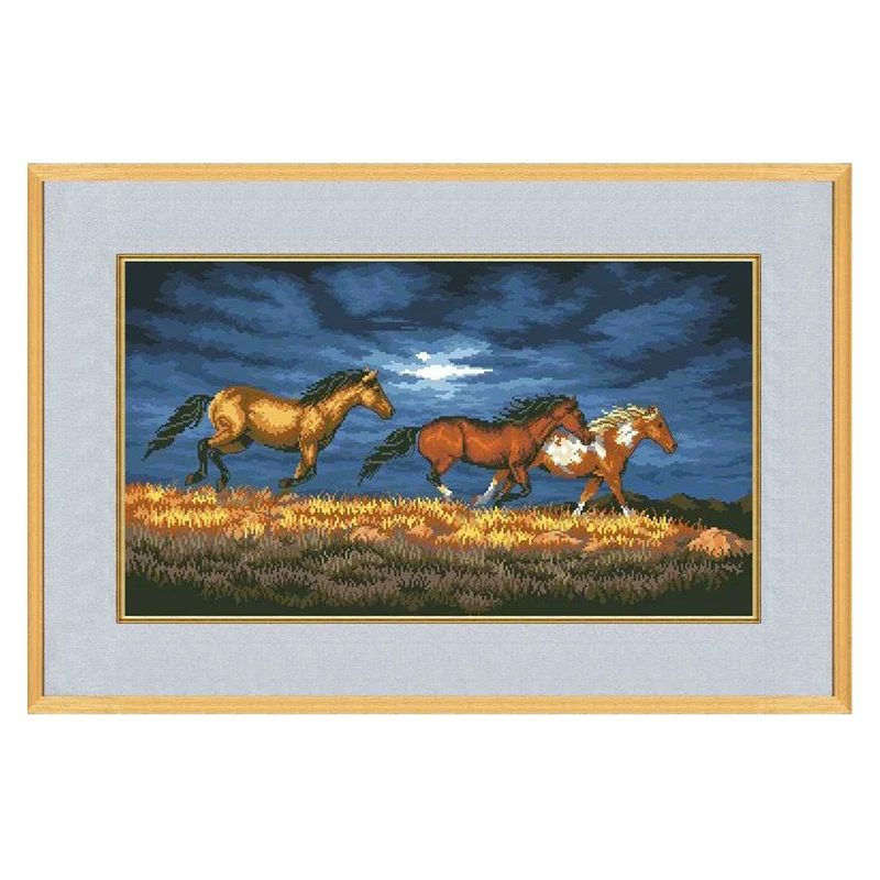 Amishop Gold Collection Lovely Conted Cross Stitch Kit Thunder Ridge Galloping Horses Horse Blue Sky Dim 03853