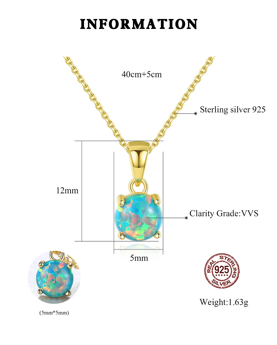 Ciondolo a catena in argento sterling con opale di fuoco rotondo verde blu, placcato in oro, matrimonio, matrimonio, lusso, Natale_voghion.com