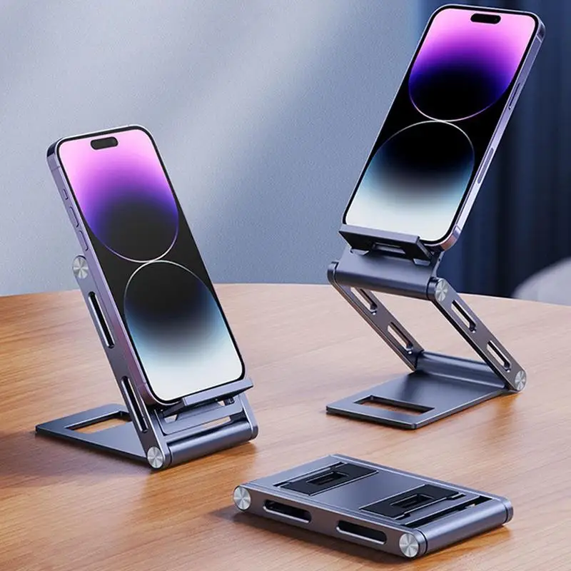 

Desktop Phone Holder 360 Degree Adjustment Cell Phone Holder Anti-Slip Aluminium Alloy Desktop Phone Stand Double-Axis Folding