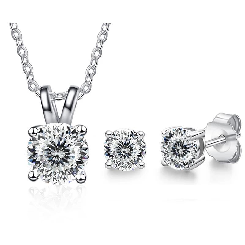 Joycejelly Klassisches 925 Sterling Silber Schmuckset mit 1ct Echtem Moissanit-Stein Hochzeit Ohrringe Halskette für Damen Braut – Detail 8