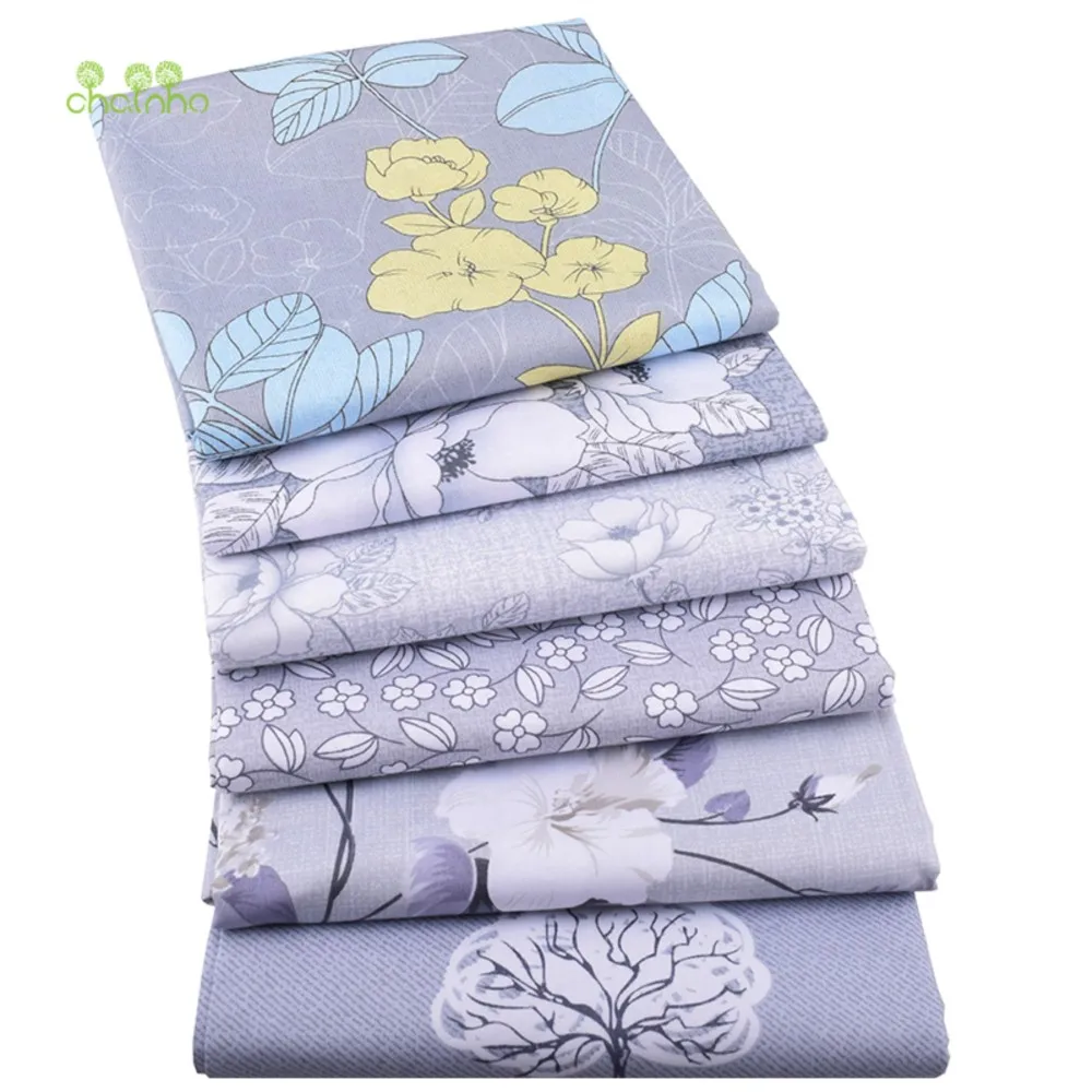 Chainho,Printed Twill Weave Cotton Fabric,Patchwork Cloth,DIY Sewing Quilting Material,Gray Floral Series,2 Specification,CC231
