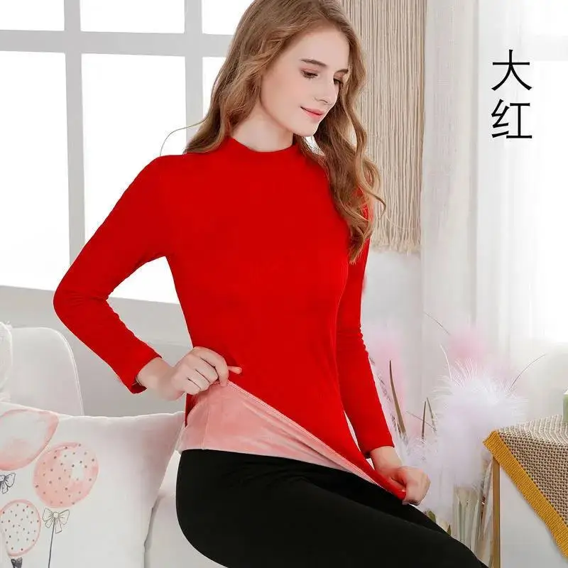 Thermal Underwear Top For Women Solid Warm Long Intimates Loosesize Turtleneck Winter Warm Women Long Sleeve Basic TShirt
