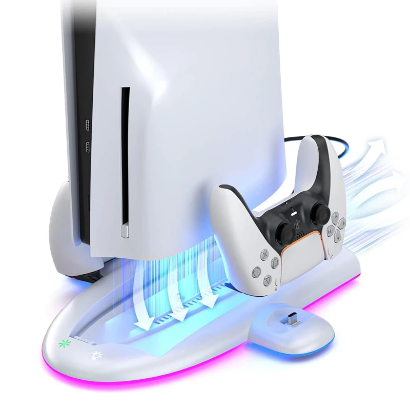2024 PS5 슬림 스탠드 및 냉각 스테이션, RGB LED 조명, PS5 슬림 컨트롤러, 플레이스테이션 5 슬림 디스크용 고속 충전기