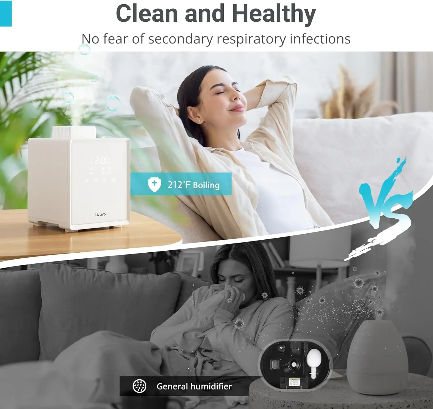 Steel Humidifier, 3L Warm Mist Humidifier, Easy Clean with Warm Steam Humidifier, Healthy Air Mist Humidifiers for Bedroom Livin 3