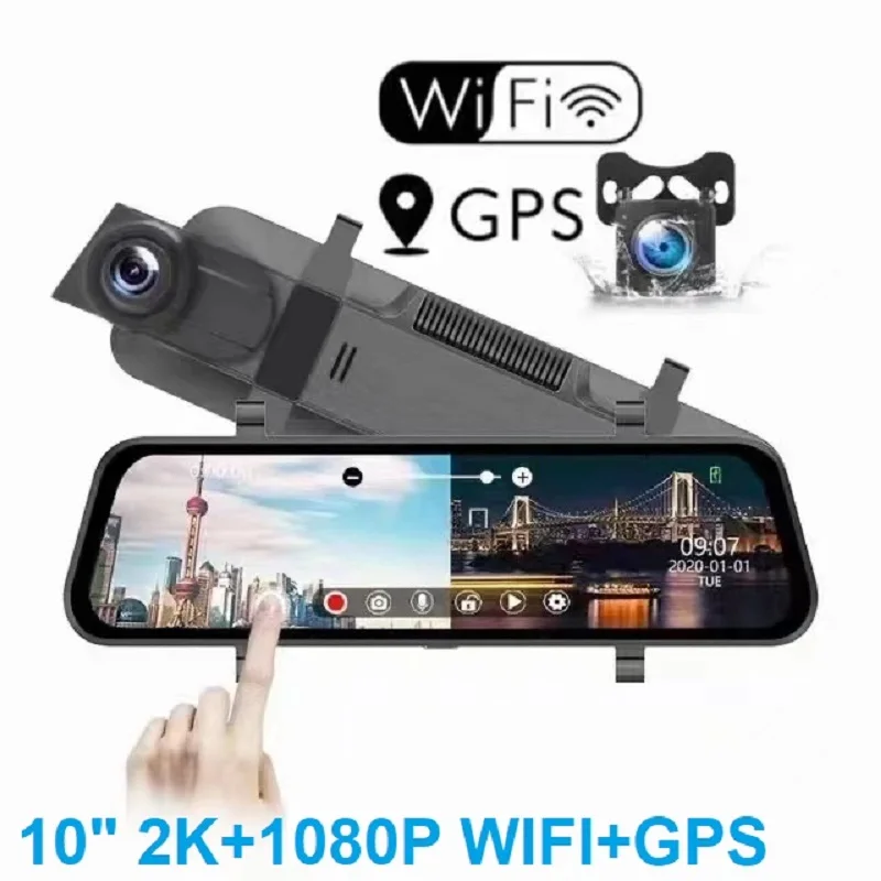 

HOT 901 10 Inch 2K+1080P Streaming Media with Touch Screen Wifi GPS Rearview Mirror DVR/Dash Camera Dashcam