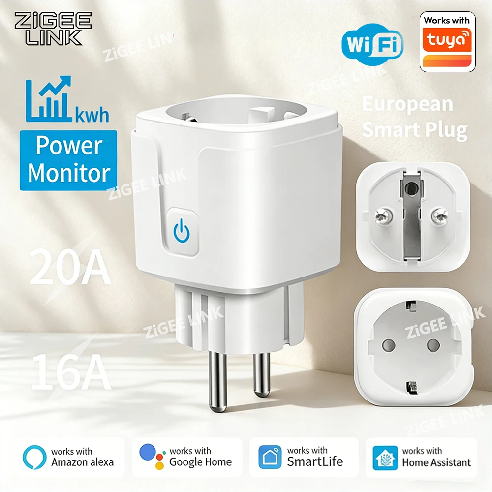 1 Pezzo Presa Intelligente WiFi 16A/20A EU, Mini Presa Smart per HomeKit SmartThings Compatibile con Tuya Alexa Google