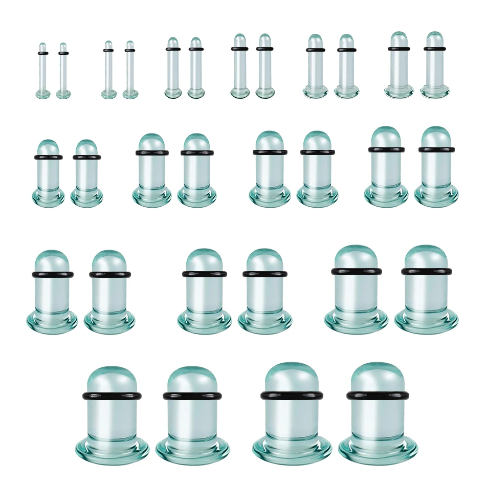 Body Jewelry 2pcs/lot Glass Ear Plug Taper Stercher Kit 1.6-16mm Ear Gauges with Rubber Rings Flare Flesh Expander Piercings