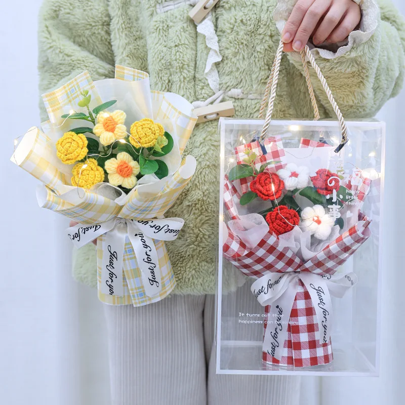 

Handmade Crochet Flower Bouquet Mini Bouquet of Flowers Crocheted Daisy Bouquet, Anniversary Gift Handmade Gift Flowers