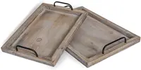 Rustic Vintage Food Serving Trays| Nesting Wooden Board with Metal Handles | Stylish Farmhouse Decor Serving Platters | 1