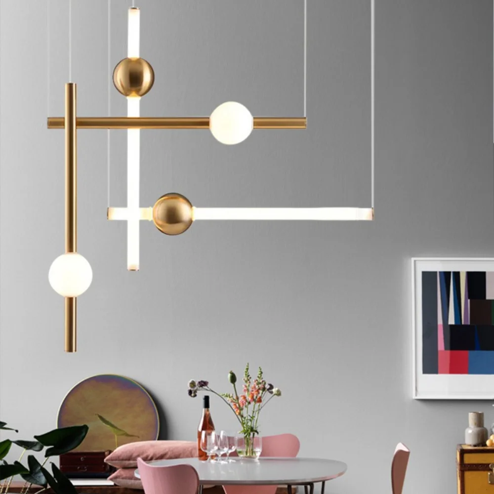 

Nordic Minimalist Horizontal And Vertical Line Combination Chandelier Postmodern Designer Restaurant Fashion Bar Art Chandelier