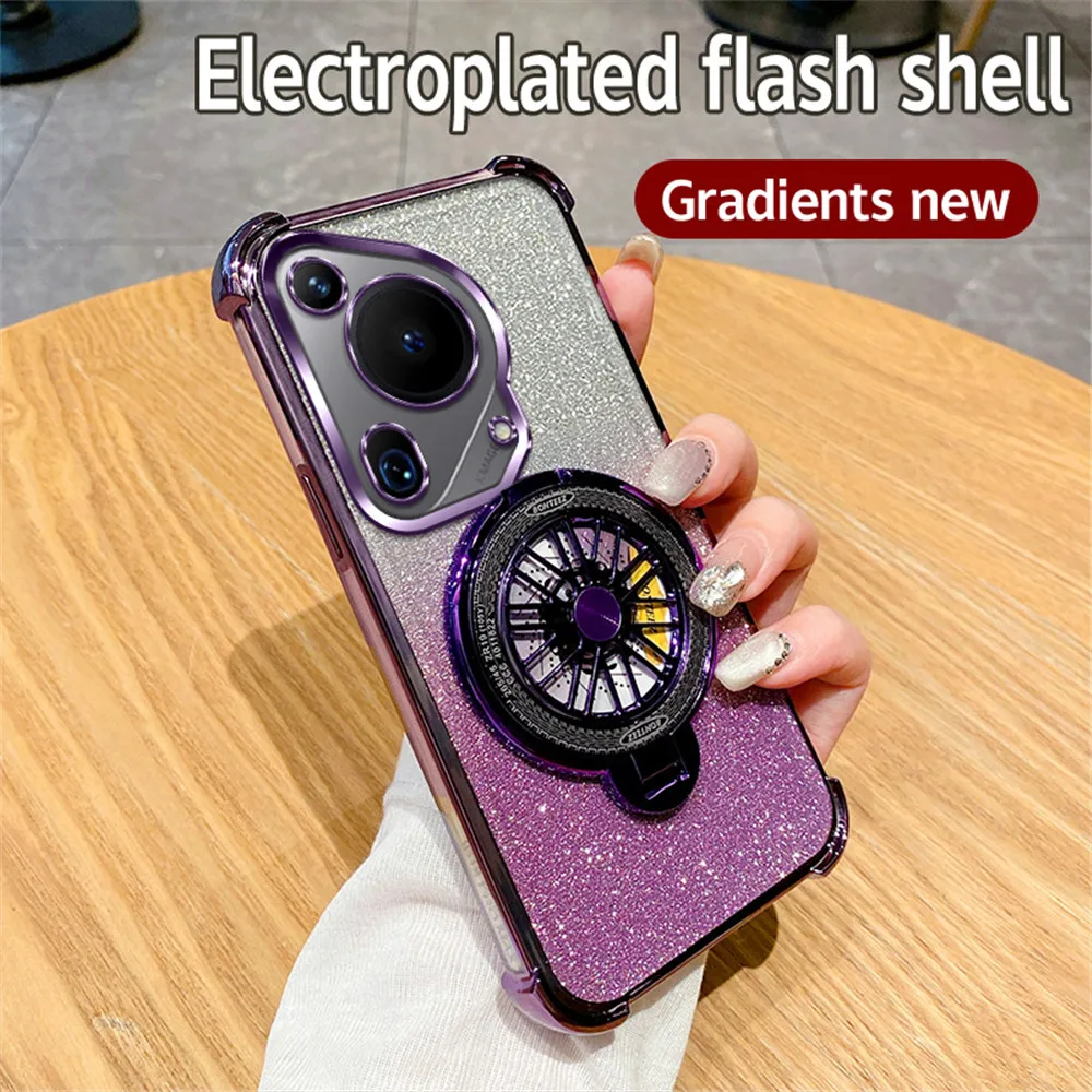 Luxury Glitter Plating Shockproof Phone Case with Spinner Stand Holder