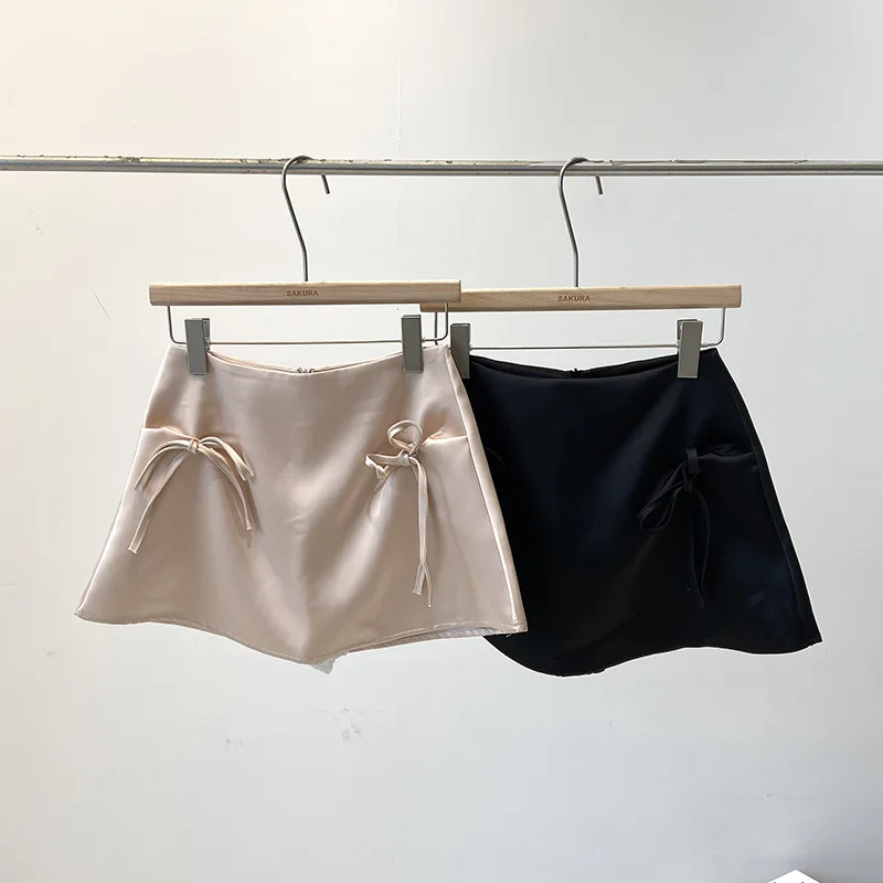 

Designer Skirt for Women 2024 Bow Decoration A-line High Waist Solid Color Streetwear Anti-emptied Zipper Skirts Summer Dropship