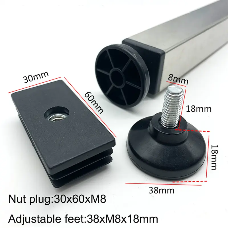 4Pcs Adjustable Furniture Feet And Square/Rectangular Tube Plug With Nuts Black Sofa Chair Table Leveler Legs For Furniture - Image 19
